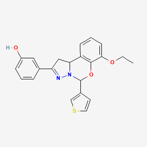 molecular formula C22H20N2O3S B2587141 3-(7-ethoxy-5-(thiophen-3-yl)-5,10b-dihydro-1H-benzo[e]pyrazolo[1,5-c][1,3]oxazin-2-yl)phenol CAS No. 941895-94-9