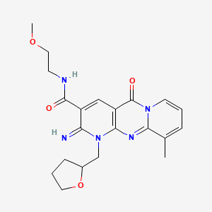 molecular formula C21H25N5O4 B2587143 2-氨基-N-(2-甲氧基乙基)-10-甲基-5-氧代-1-((四氢呋喃-2-基)甲基)-2,5-二氢-1H-二吡啶并[1,2-a:2',3'-d]嘧啶-3-甲酰胺 CAS No. 636991-01-0