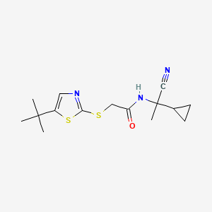 molecular formula C15H21N3OS2 B2587162 2-[(5-tert-butyl-1,3-thiazol-2-yl)sulfanyl]-N-(1-cyano-1-cyclopropylethyl)acetamide CAS No. 1427996-43-7