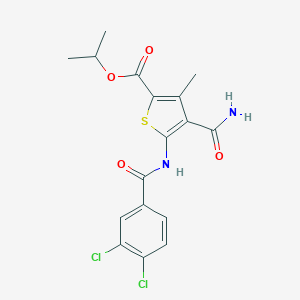 molecular formula C17H16Cl2N2O4S B258717 Propan-2-yl 4-carbamoyl-5-{[(3,4-dichlorophenyl)carbonyl]amino}-3-methylthiophene-2-carboxylate 