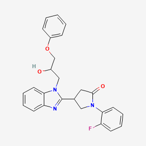molecular formula C26H24FN3O3 B2587174 1-(2-fluorophenyl)-4-[1-(2-hydroxy-3-phenoxypropyl)-1H-benzimidazol-2-yl]pyrrolidin-2-one CAS No. 1018125-00-2