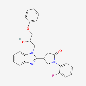 molecular formula C26H24FN3O3 B2587174 1-(2-fluorophenyl)-4-[1-(2-hydroxy-3-phenoxypropyl)-1H-1,3-benzodiazol-2-yl]pyrrolidin-2-one CAS No. 1018125-00-2