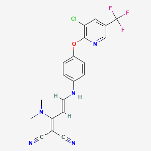 molecular formula C20H15ClF3N5O B2587175 2-[3-(4-{[3-氯-5-(三氟甲基)-2-吡啶基]氧基}苯胺)-1-(二甲胺)-2-丙烯亚基]丙二腈 CAS No. 338773-53-8