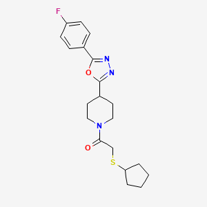 molecular formula C20H24FN3O2S B2587178 2-(环戊基硫代)-1-(4-(5-(4-氟苯基)-1,3,4-恶二唑-2-基)哌啶-1-基)乙酮 CAS No. 1210130-61-2