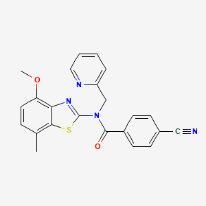 molecular formula C23H18N4O2S B2587185 4-cyano-N-(4-methoxy-7-methylbenzo[d]thiazol-2-yl)-N-(pyridin-2-ylmethyl)benzamide CAS No. 900006-07-7