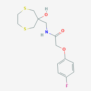 molecular formula C14H18FNO3S2 B2587187 2-(4-Fluorophenoxy)-N-[(6-hydroxy-1,4-dithiepan-6-yl)methyl]acetamide CAS No. 2415519-91-2