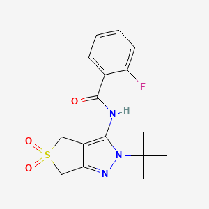 molecular formula C16H18FN3O3S B2587188 N-(2-(tert-butyl)-5,5-dioxido-4,6-dihydro-2H-thieno[3,4-c]pyrazol-3-yl)-2-fluorobenzamide CAS No. 449783-88-4
