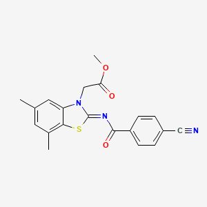 Methyl 2-[2-(4-cyanobenzoyl)imino-5,7-dimethyl-1,3-benzothiazol-3-yl]acetate