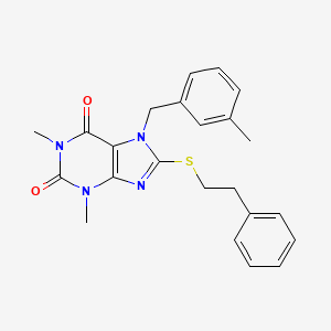 molecular formula C23H24N4O2S B2587213 1,3-二甲基-7-(3-甲基苄基)-8-(苯乙硫)-1H-嘌呤-2,6(3H,7H)-二酮 CAS No. 442865-23-8