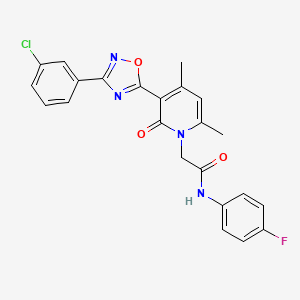 molecular formula C23H18ClFN4O3 B2587227 2-(3-(3-(3-chlorophenyl)-1,2,4-oxadiazol-5-yl)-4,6-dimethyl-2-oxopyridin-1(2H)-yl)-N-(4-fluorophenyl)acetamide CAS No. 946213-24-7