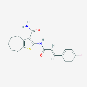molecular formula C19H19FN2O2S B258724 2-{[(2E)-3-(4-fluorophenyl)prop-2-enoyl]amino}-5,6,7,8-tetrahydro-4H-cyclohepta[b]thiophene-3-carboxamide 