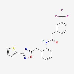 molecular formula C22H16F3N3O2S B2587245 N-(2-((3-(thiophen-2-yl)-1,2,4-oxadiazol-5-yl)methyl)phenyl)-2-(3-(trifluoromethyl)phenyl)acetamide CAS No. 1704504-42-6