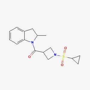 molecular formula C16H20N2O3S B2587262 1-环丙基磺酰基)氮杂环丁-3-基)(2-甲基吲哚啉-1-基)甲酮 CAS No. 1428379-34-3