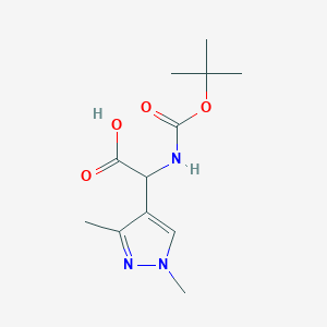 molecular formula C12H19N3O4 B2587271 2-((叔丁氧羰基)氨基)-2-(1,3-二甲基-1H-吡唑-4-基)乙酸 CAS No. 1543655-27-1