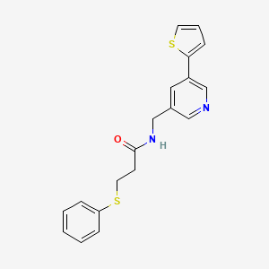 molecular formula C19H18N2OS2 B2587274 3-(phenylthio)-N-((5-(thiophen-2-yl)pyridin-3-yl)methyl)propanamide CAS No. 2034410-09-6