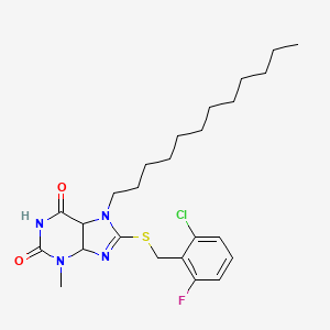 molecular formula C25H34ClFN4O2S B2587312 8-{[(2-chloro-6-fluorophenyl)methyl]sulfanyl}-7-dodecyl-3-methyl-2,3,6,7-tetrahydro-1H-purine-2,6-dione CAS No. 378198-42-6