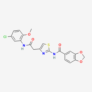 molecular formula C20H16ClN3O5S B2587317 N-(4-(2-((5-chloro-2-methoxyphenyl)amino)-2-oxoethyl)thiazol-2-yl)benzo[d][1,3]dioxole-5-carboxamide CAS No. 921865-16-9