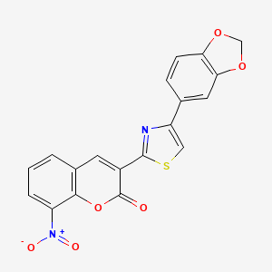 molecular formula C19H10N2O6S B2587323 3-(4-(benzo[d][1,3]dioxol-5-yl)thiazol-2-yl)-8-nitro-2H-chromen-2-one CAS No. 383162-94-5