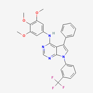 molecular formula C28H23F3N4O3 B2587328 5-phenyl-7-[3-(trifluoromethyl)phenyl]-N-(3,4,5-trimethoxyphenyl)-7H-pyrrolo[2,3-d]pyrimidin-4-amine CAS No. 477237-94-8