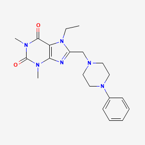 molecular formula C20H26N6O2 B2587347 7-Ethyl-1,3-dimethyl-8-[(4-phenylpiperazin-1-yl)methyl]purine-2,6-dione CAS No. 838899-55-1