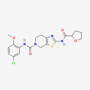 molecular formula C19H21ClN4O4S B2587358 N-(5-氯-2-甲氧基苯基)-2-(四氢呋喃-2-甲酰胺)-6,7-二氢噻唑并[5,4-c]吡啶-5(4H)-甲酰胺 CAS No. 1396792-91-8