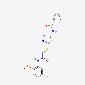 molecular formula C17H15ClN4O3S3 B2587365 N-(5-((2-((5-氯-2-甲氧基苯基)氨基)-2-氧代乙基)硫代)-1,3,4-噻二唑-2-基)-4-甲基噻吩-2-甲酰胺 CAS No. 1351661-59-0