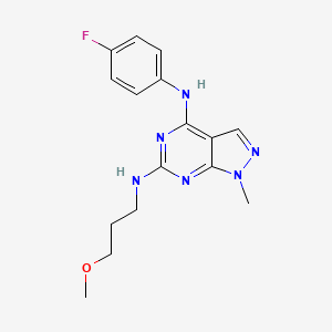 molecular formula C16H19FN6O B2587367 N4-(4-氟苯基)-N6-(3-甲氧基丙基)-1-甲基-1H-吡唑并[3,4-d]嘧啶-4,6-二胺 CAS No. 896007-40-2