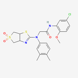 molecular formula C22H24ClN3O4S2 B2587373 N-(5-chloro-2-methoxyphenyl)-2-((3,4-dimethylphenyl)(5,5-dioxido-3a,4,6,6a-tetrahydrothieno[3,4-d]thiazol-2-yl)amino)acetamide CAS No. 866845-53-6
