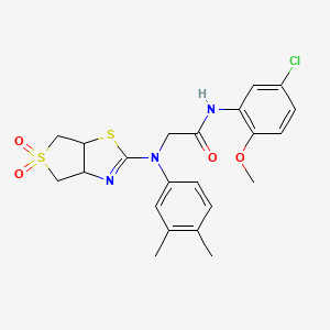 molecular formula C22H24ClN3O4S2 B2587373 N-(5-chloro-2-methoxyphenyl)-2-[(3,4-dimethylphenyl)({5,5-dioxo-3aH,4H,6H,6aH-5lambda6-thieno[3,4-d][1,3]thiazol-2-yl})amino]acetamide CAS No. 866845-53-6