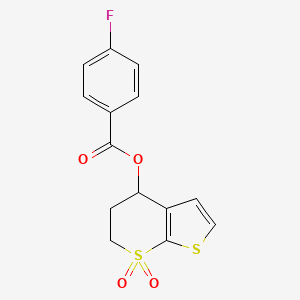 molecular formula C14H11FO4S2 B2587378 (7,7-dioxo-5,6-dihydro-4H-thieno[2,3-b]thiopyran-4-yl) 4-fluorobenzoate CAS No. 343373-66-0