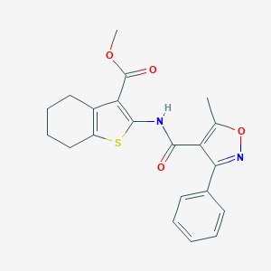 molecular formula C21H20N2O4S B258738 Methyl 2-{[(5-methyl-3-phenyl-4-isoxazolyl)carbonyl]amino}-4,5,6,7-tetrahydro-1-benzothiophene-3-carboxylate 