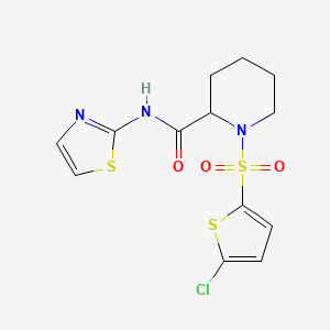 molecular formula C13H14ClN3O3S3 B2587380 1-((5-氯噻吩-2-基)磺酰基)-N-(噻唑-2-基)哌啶-2-甲酰胺 CAS No. 1099765-93-1