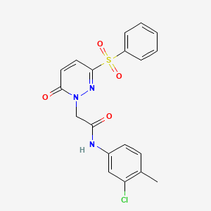 molecular formula C19H16ClN3O4S B2587381 2-[3-(benzenesulfonyl)-6-oxo-1,6-dihydropyridazin-1-yl]-N-(3-chloro-4-methylphenyl)acetamide CAS No. 1251590-85-8