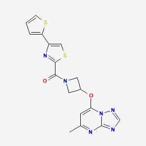 molecular formula C17H14N6O2S2 B2587390 2-[3-({5-Methyl-[1,2,4]triazolo[1,5-a]pyrimidin-7-yl}oxy)azetidine-1-carbonyl]-4-(thiophen-2-yl)-1,3-thiazole CAS No. 2097872-17-6