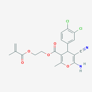 molecular formula C20H18Cl2N2O5 B2587409 2-(methacryloyloxy)ethyl 6-amino-5-cyano-4-(3,4-dichlorophenyl)-2-methyl-4H-pyran-3-carboxylate CAS No. 939888-90-1