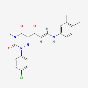 molecular formula C21H19ClN4O3 B2587410 2-(4-Chlorophenyl)-6-(3-(3,4-dimethylanilino)acryloyl)-4-methyl-1,2,4-triazine-3,5(2H,4H)-dione CAS No. 477854-27-6
