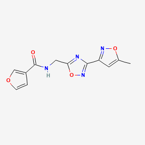 molecular formula C12H10N4O4 B2587415 N-((3-(5-methylisoxazol-3-yl)-1,2,4-oxadiazol-5-yl)methyl)furan-3-carboxamide CAS No. 1903383-35-6