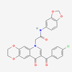 molecular formula C27H19ClN2O7 B2587435 N-(2H-1,3-苯并二氧杂环-5-基)-2-[8-(4-氯苯甲酰)-9-氧代-2H,3H,6H,9H-[1,4]二氧杂环[2,3-g]喹啉-6-基]乙酰胺 CAS No. 866341-79-9
