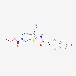 molecular formula C20H20FN3O5S2 B2587453 ethyl 3-cyano-2-(3-((4-fluorophenyl)sulfonyl)propanamido)-4,5-dihydrothieno[2,3-c]pyridine-6(7H)-carboxylate CAS No. 895448-68-7