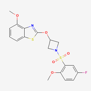 molecular formula C18H17FN2O5S2 B2587463 2-((1-((5-Fluoro-2-methoxyphenyl)sulfonyl)azetidin-3-yl)oxy)-4-methoxybenzo[d]thiazole CAS No. 1421453-14-6