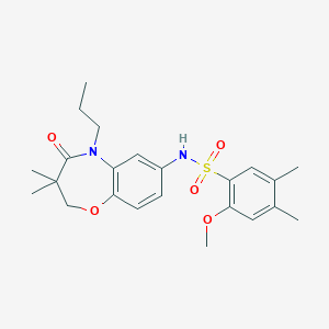 molecular formula C23H30N2O5S B2587486 N-(3,3-dimethyl-4-oxo-5-propyl-2,3,4,5-tetrahydrobenzo[b][1,4]oxazepin-7-yl)-2-methoxy-4,5-dimethylbenzenesulfonamide CAS No. 922056-82-4