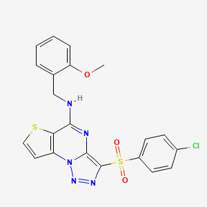 molecular formula C21H16ClN5O3S2 B2587487 3-[(4-chlorophenyl)sulfonyl]-N-(2-methoxybenzyl)thieno[2,3-e][1,2,3]triazolo[1,5-a]pyrimidin-5-amine CAS No. 892736-89-9