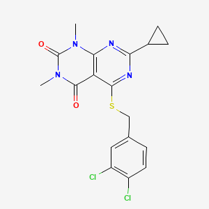 molecular formula C18H16Cl2N4O2S B2587495 7-环丙基-5-((3,4-二氯苄基)硫代)-1,3-二甲基嘧啶并[4,5-d]嘧啶-2,4(1H,3H)-二酮 CAS No. 906228-23-7
