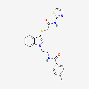 4-methyl-N-(2-(3-((2-oxo-2-(thiazol-2-ylamino)ethyl)thio)-1H-indol-1-yl)ethyl)benzamide