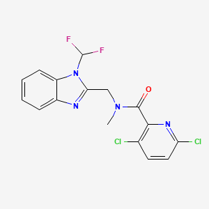 molecular formula C16H12Cl2F2N4O B2587509 3,6-dichloro-N-{[1-(difluoromethyl)-1H-1,3-benzodiazol-2-yl]methyl}-N-methylpyridine-2-carboxamide CAS No. 1147318-42-0
