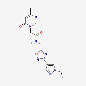 molecular formula C15H17N7O3 B2587521 N-((3-(1-ethyl-1H-pyrazol-4-yl)-1,2,4-oxadiazol-5-yl)methyl)-2-(4-methyl-6-oxopyrimidin-1(6H)-yl)acetamide CAS No. 2034229-97-3