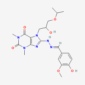 molecular formula C21H28N6O6 B2587538 (E)-7-(2-hydroxy-3-isopropoxypropyl)-8-(2-(4-hydroxy-3-methoxybenzylidene)hydrazinyl)-1,3-dimethyl-1H-purine-2,6(3H,7H)-dione CAS No. 899357-89-2