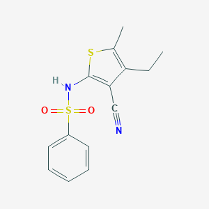molecular formula C14H14N2O2S2 B258754 N-(3-cyano-4-ethyl-5-methylthiophen-2-yl)benzenesulfonamide 