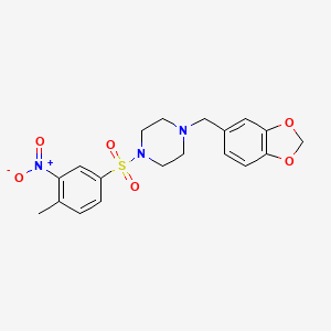 molecular formula C19H21N3O6S B2587555 1-(1,3-Benzodioxol-5-ylmethyl)-4-[(4-methyl-3-nitrophenyl)sulfonyl]piperazine CAS No. 324779-87-5