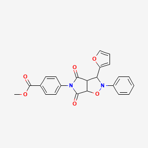 molecular formula C23H18N2O6 B2587568 methyl 4-(3-(furan-2-yl)-4,6-dioxo-2-phenyltetrahydro-2H-pyrrolo[3,4-d]isoxazol-5(3H)-yl)benzoate CAS No. 1005271-12-4